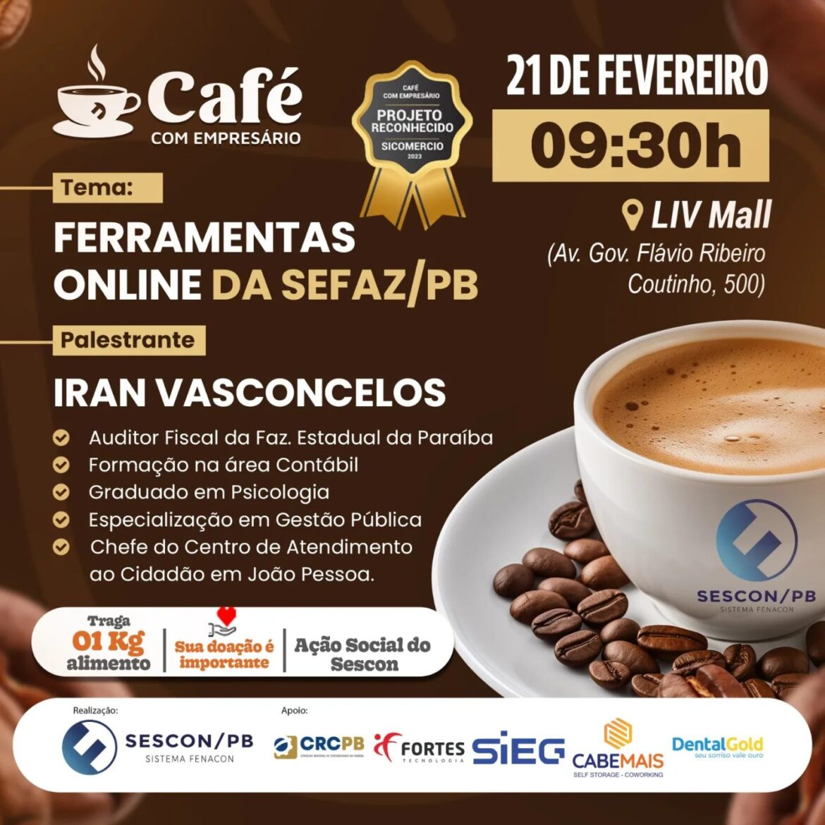 SESCON-PB realiza Café com Empresário no próximo dia 21 de fevereiro