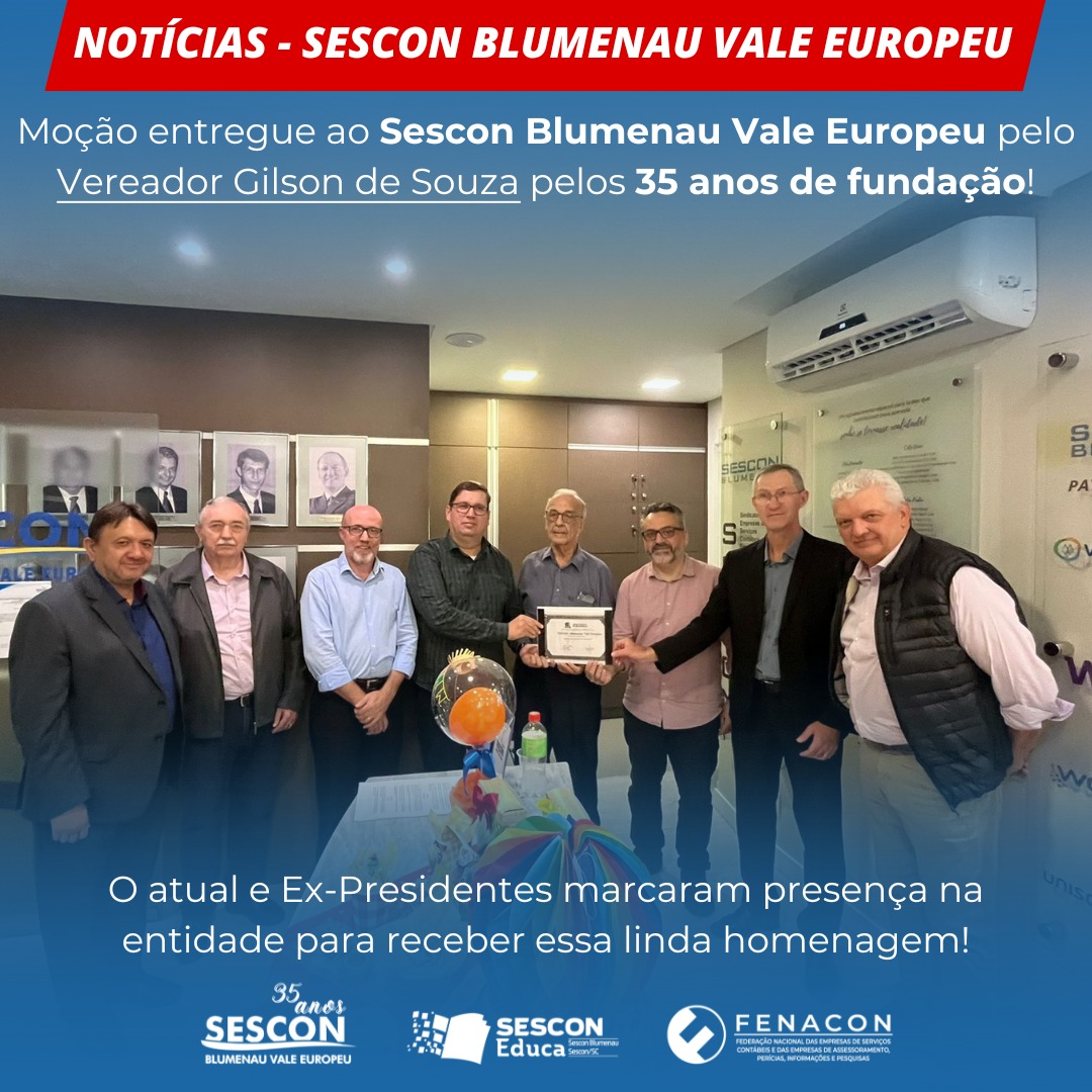 SESCON BLUMENAU VALE EUROPEU recebe moção entregue pelo vereador Gilson de Souza