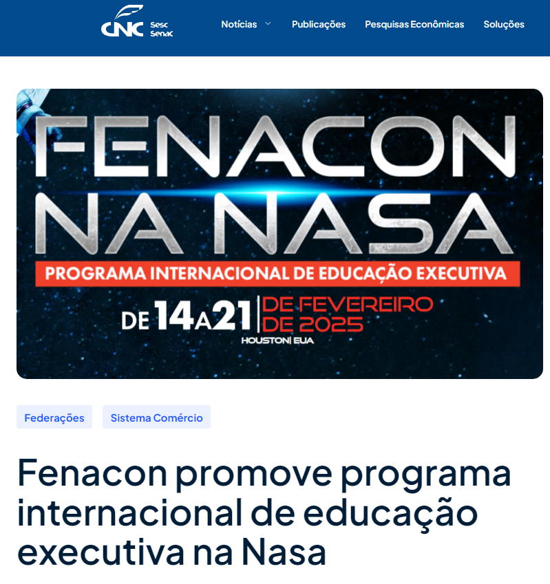 Programa internacional de educação executiva na Nasa é destaque no Portal do Comércio da CNC