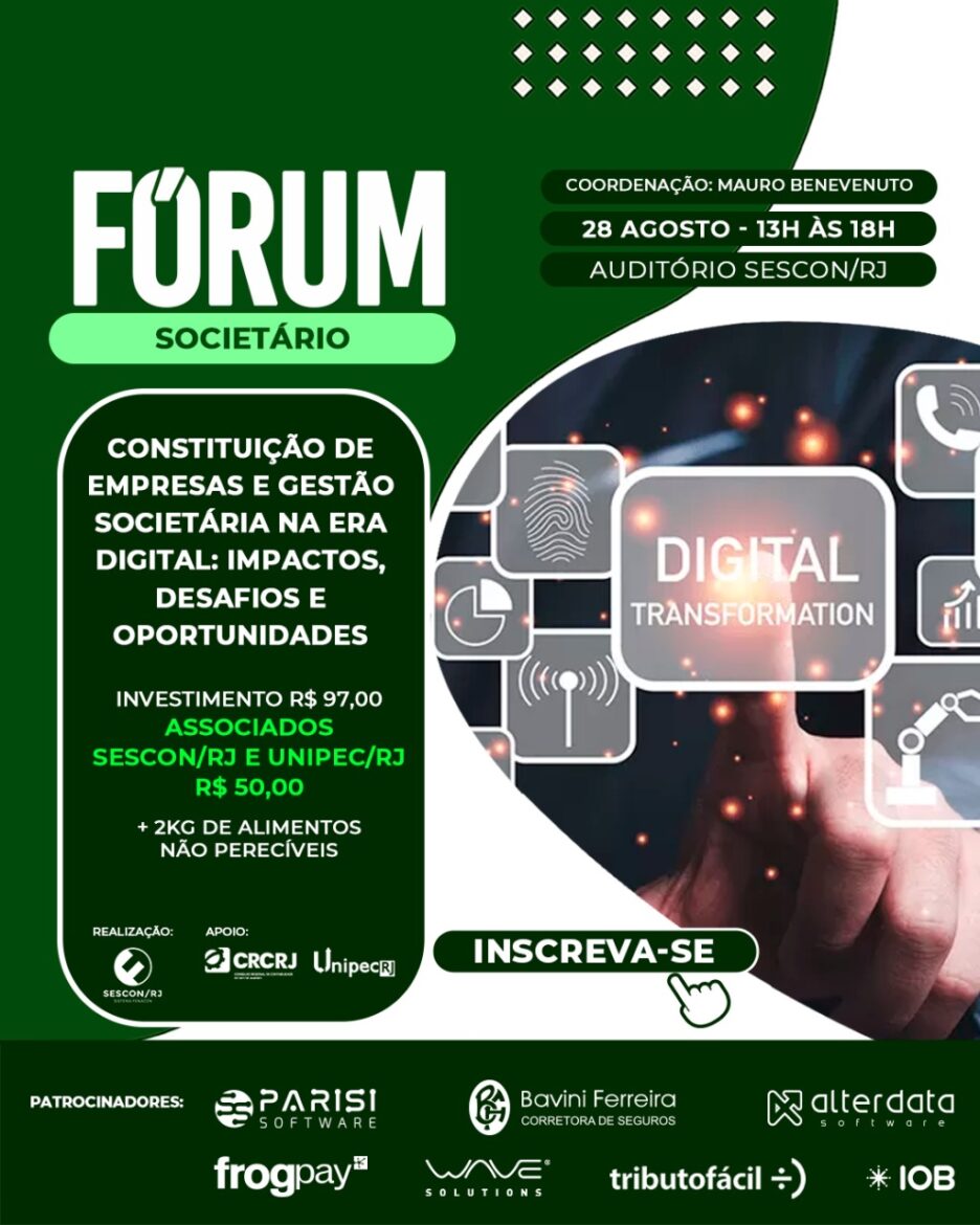 SESCON-RJ realiza Fórum Societário no dia 28 de agosto