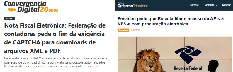 Pedido da FENACON para revisão do CAPTCHA na NFS-e Nacional repercute na imprensa especializada