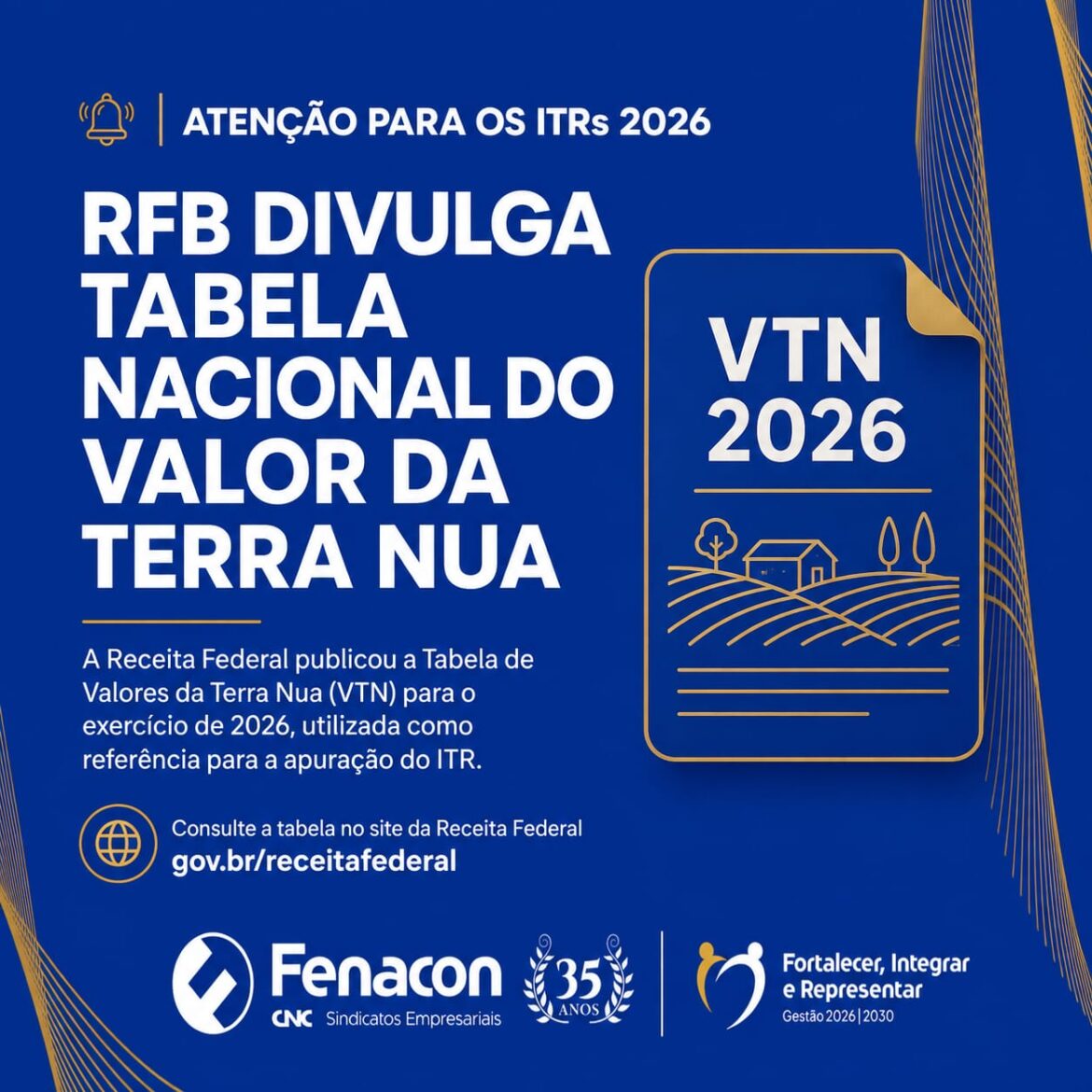 Receita Federal divulga tabela nacional do Valor da Terra Nua 2026